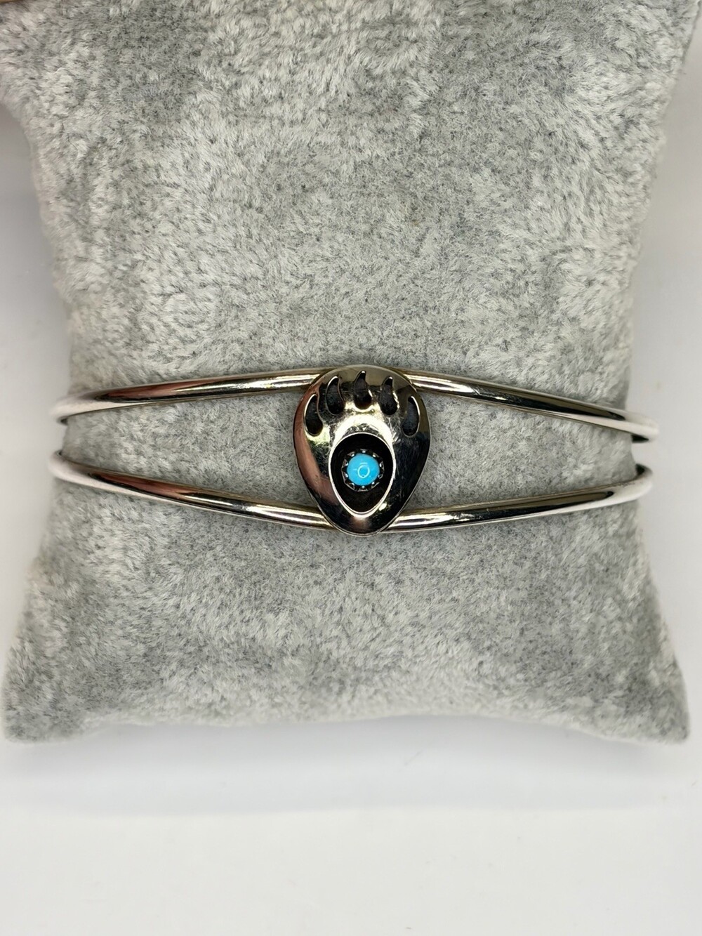 Vintage Navajo Sterling Silver Turquoise Bear Paw Cuff Bracelet Signed GE 7.2g